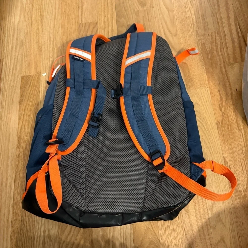 Lands' End Blue Orange Backpack Book Bag Camping Hiking